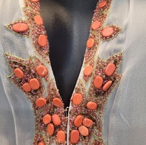 Inca 100% Silk Sheer Beaded Trim Coverup Tunic Top